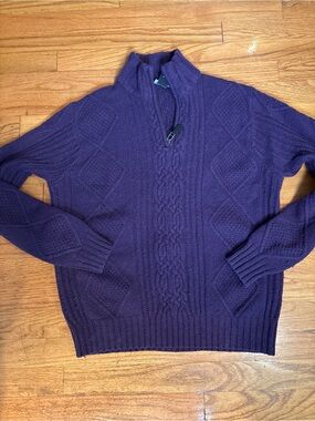 Jos. A. Bank Purple Cable-Knit Zip Sweater